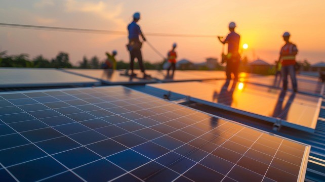 workers installing solar panels